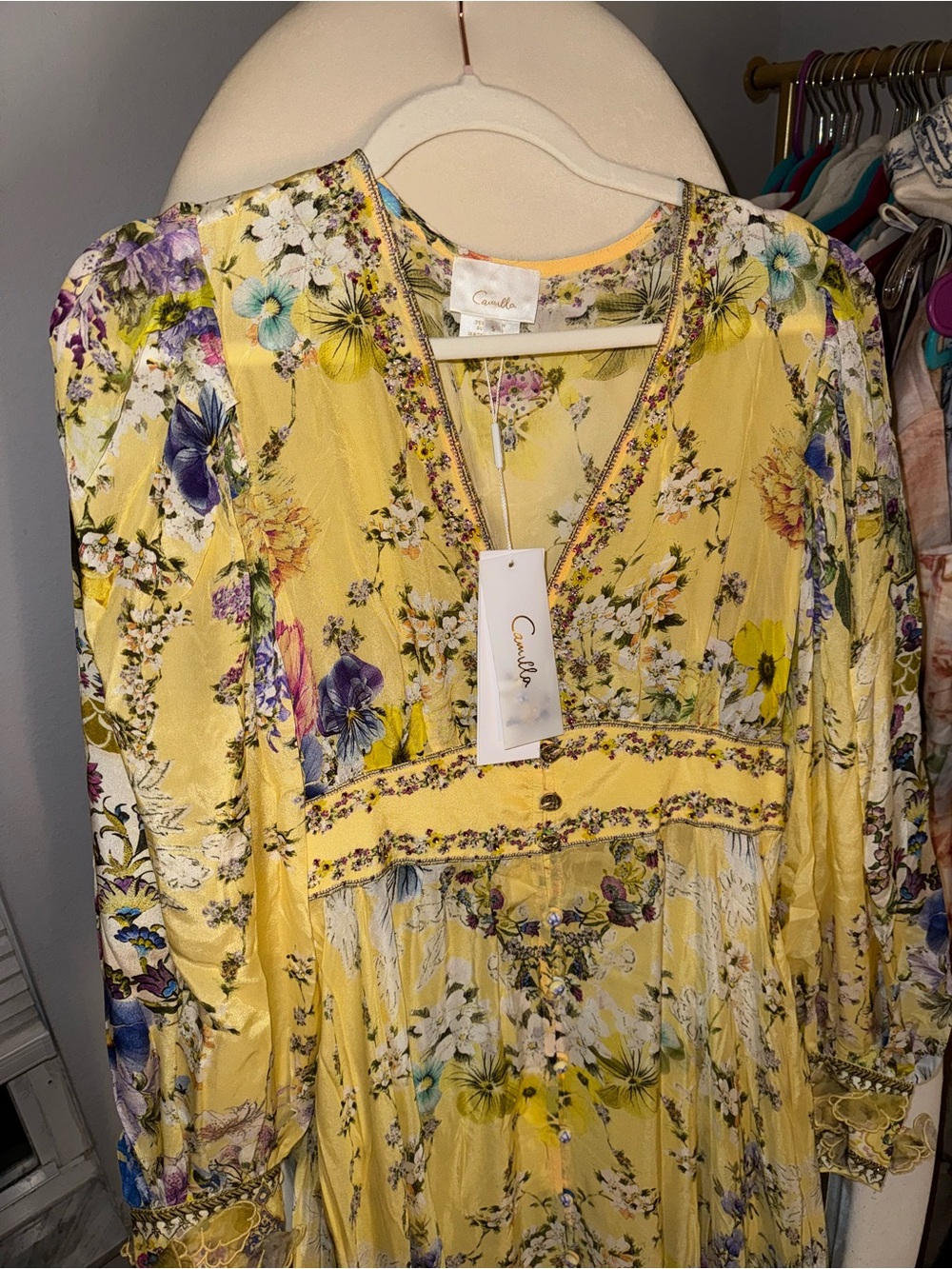 Camilla Yellow Floral V-Neck Long Sleeve Maxi Dress - Picture 3 of 4